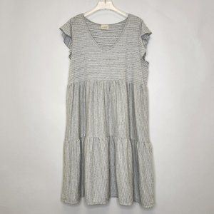 Caution to the Wind Tiered Sun Dress Large Light Gray Striped Textured Stretch